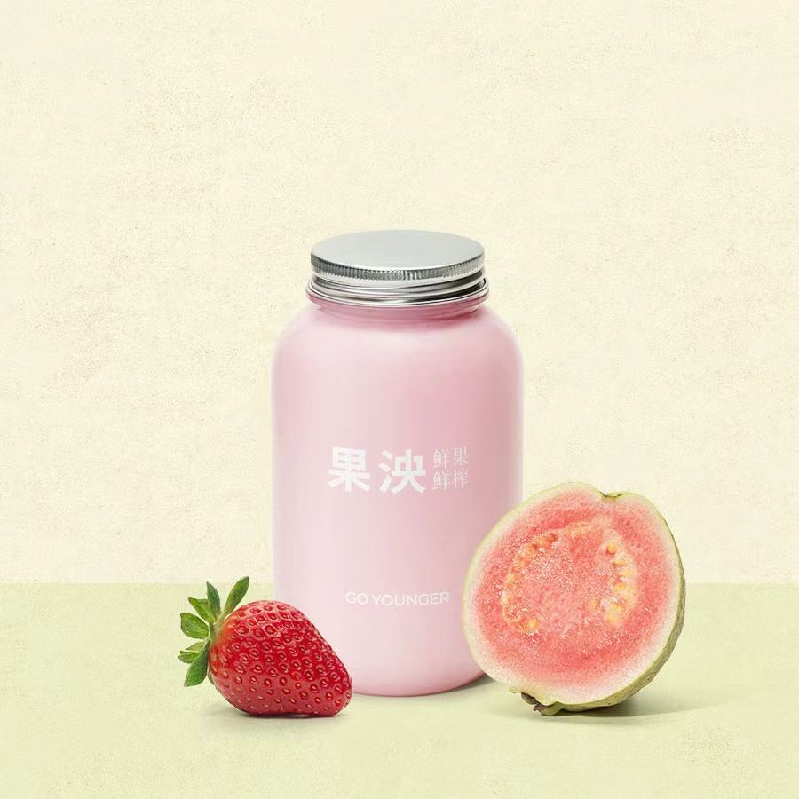 粉芭乐草莓酸奶奶昔