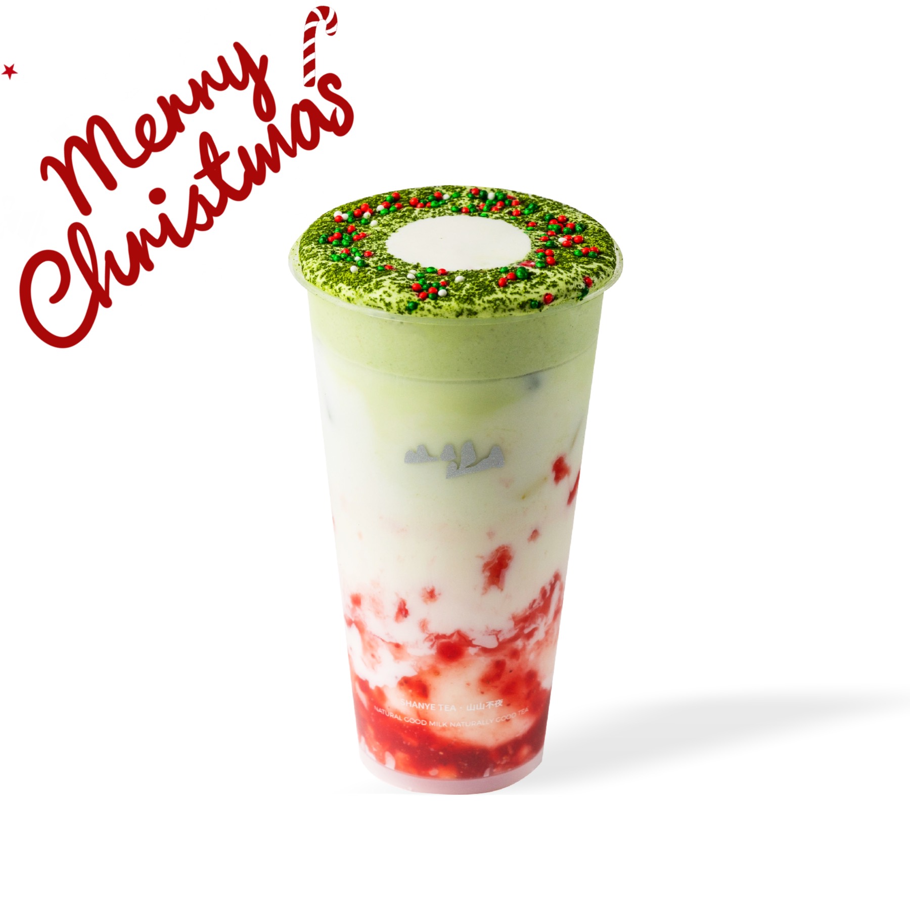 【圣诞限定】抹茶草莓牛乳·打麻薯